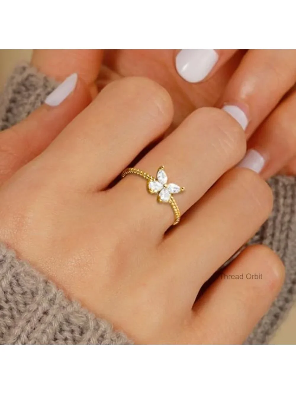 CZ Butterfly Ring 925 Sterling Silver 14K Gold Plated Dainty Promise Stackable